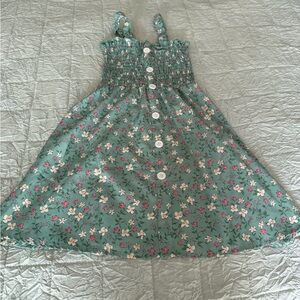 Girls Green Floral Button-Front Sundress